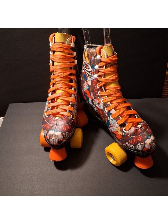 Street Runner Shoes - Roller Skates Street Runner Butterfly Print Size 38 With Orange Laces & Yellow
